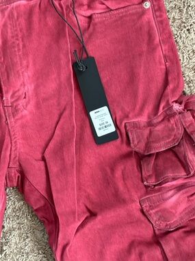 Red Cargo Utility Jeans with Front Pockets